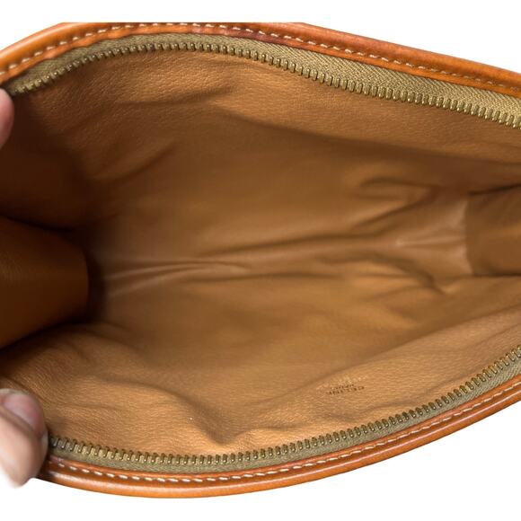 Vintage Celine Macadam Coated Canvas Clutch Pouch Made In Italy Tan Leather Trim - Picture 7 of 14